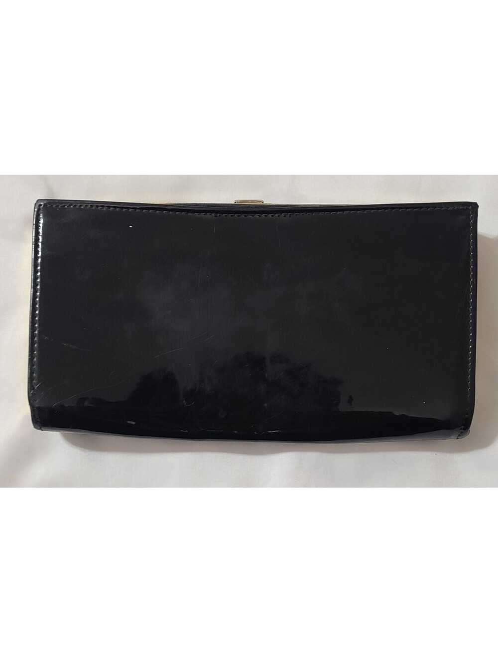 Vtg 1950s Patent Leather Accordion Frame Clutch Wallet Sz 8x4.5 Black MCM GUC